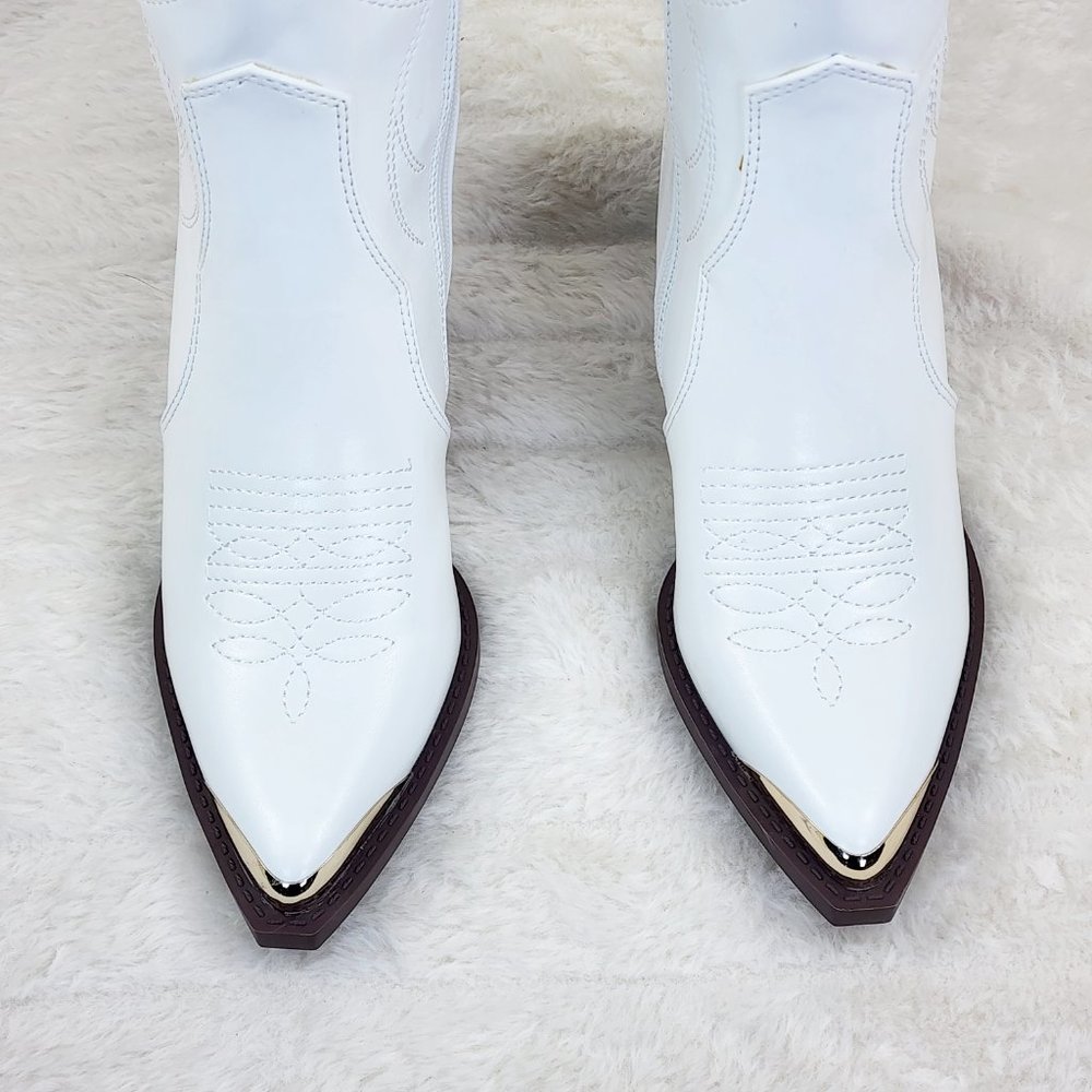 Tallas White Cowgirl Cowboy Ankle Boots Western Block Heels - Picture 5 of 7